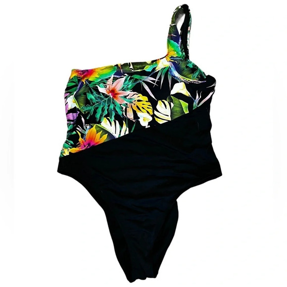 Mynah • Tropical One Shoulder 1 Piece Swimsuit - Picture 1 of 8